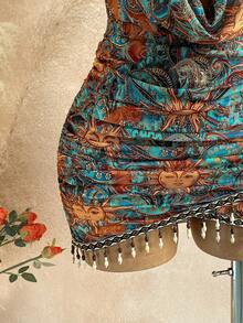 Soleia Women's Sexy Backless Halter Mini Dress With All-Over Print, Suitable For Vacation - Multicolor - View 4