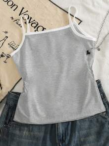 SHEIN 女童灰色露脐收腰背心，黑色蝴蝶结印花，适合日常穿着、夏季、外出、度假、春季、秋季、冬季、叠穿，舒适，经典修身款。 - 彩色 - 查看 2