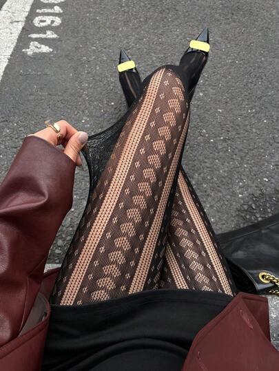 DAZY Vintage Hollow Floral Lace Jacquard Fishnet Stockings, Sexy Leggings For Women