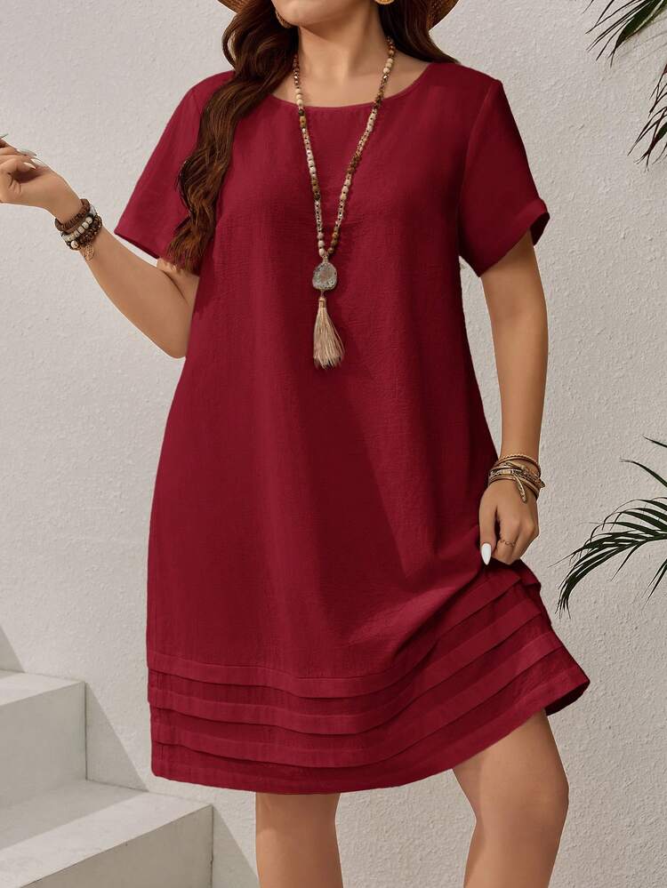 Plus Size Solid Color Short Sleeve Casual Vacation Dress,Summer Outfits For Women/Summer,Tropical Vacation Woman Clothes