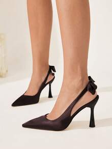 CUCCOO CHICEST Giày cao gót mũi nhọn, đế thấp, gót mảnh, quai sau đính nơ, hở gót, kiểu dáng thanh lịch và thoải mái cho nữ, thích hợp cho các buổi tiệc tối mùa xuân/thu, màu đen. - Cà phê nâu - Xem 4