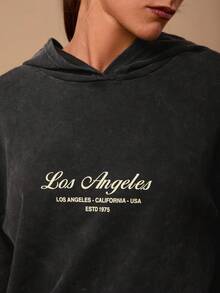 SURIMA 女士休闲宽松水洗卫衣 - 黑色 - 查看 4