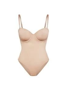 SHAPORA Women's Adjustable Strap Solid Color Bodysuit, Slim Fit For Everyday Wear - Apricot - View 5