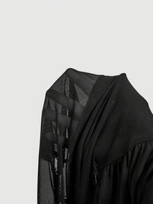 SHEIN MOD 女士优雅透视网纱腰部中长连衣裙，黑色，夏季 - 黑色 - 查看 9