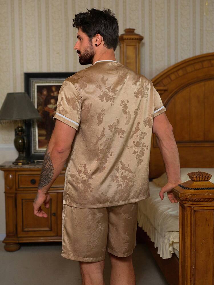 Summer Short Sleeve Shirt Paired With Shorts, Textured Fabric Men's Pajama Set