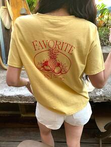 DAZY 女士字母水果印花休闲圆领短袖T恤 - 黃色 - 查看 8