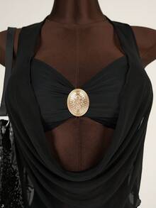 Zestiva 女士夏季度假沙滩休闲三件套：黑色抹胸露脐上衣、配套黑色泳裤和透视V领罩衫 - 黑色 - 查看 5