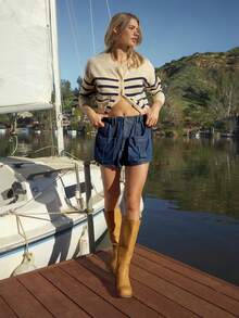 WESTFADE Pantalones cortos vaqueros de talle medio con bolsillos parche oversize, espalda fruncida, ajuste relajado, para primavera, verano, resort, casual, lindo, bohemio, Nashville, vacaciones, festival, vaquera, estilo western para mujer - Azul lavado medio - Ver 3
