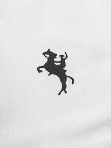 SHEIN Vacaura 男童及青少年夏季新款休闲运动Polo衫，白色底黑色条纹装饰，翻领，宽松版型，刺绣马匹标志，适合日常穿着及通勤，时尚舒适。 - 白色 - 查看 8