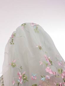 SHEIN 少女V领刺绣网纱休闲连衣裙 - 綠色 - 查看 10