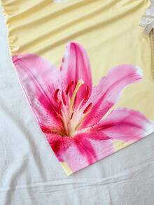 SHEIN Teen Girls' Vacation Cream Yellow Floral Print Ruffle Asymmetrical Shoulder Bodycon Mini Dress, Summer - Yellow - View 5