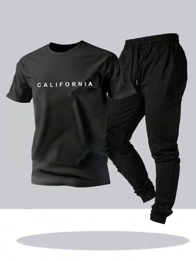 Hombre002y006 Conjunto de Camiseta y Pantalón Casual para Hombre: Estilo Urbano, Cómodo de Llevar Tela suave y transpirable, confort total sin calor. Perfecto para paseos, reuniones y actividades al aire libre. Corte ajustado, diseño minimalista para cualquier ocasión.