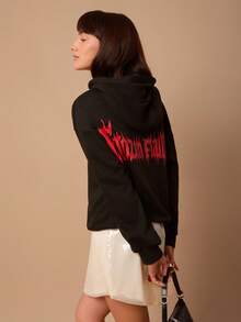 SURIMA Women's Loose Gothic Letter Graphic Hooded Sweatshirt In Black - Black - View 6