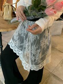 DAZY Women's Contrast Lace Elastic Waist Flare Pants, Casual Vacation Summer Trousers - Black - View 6