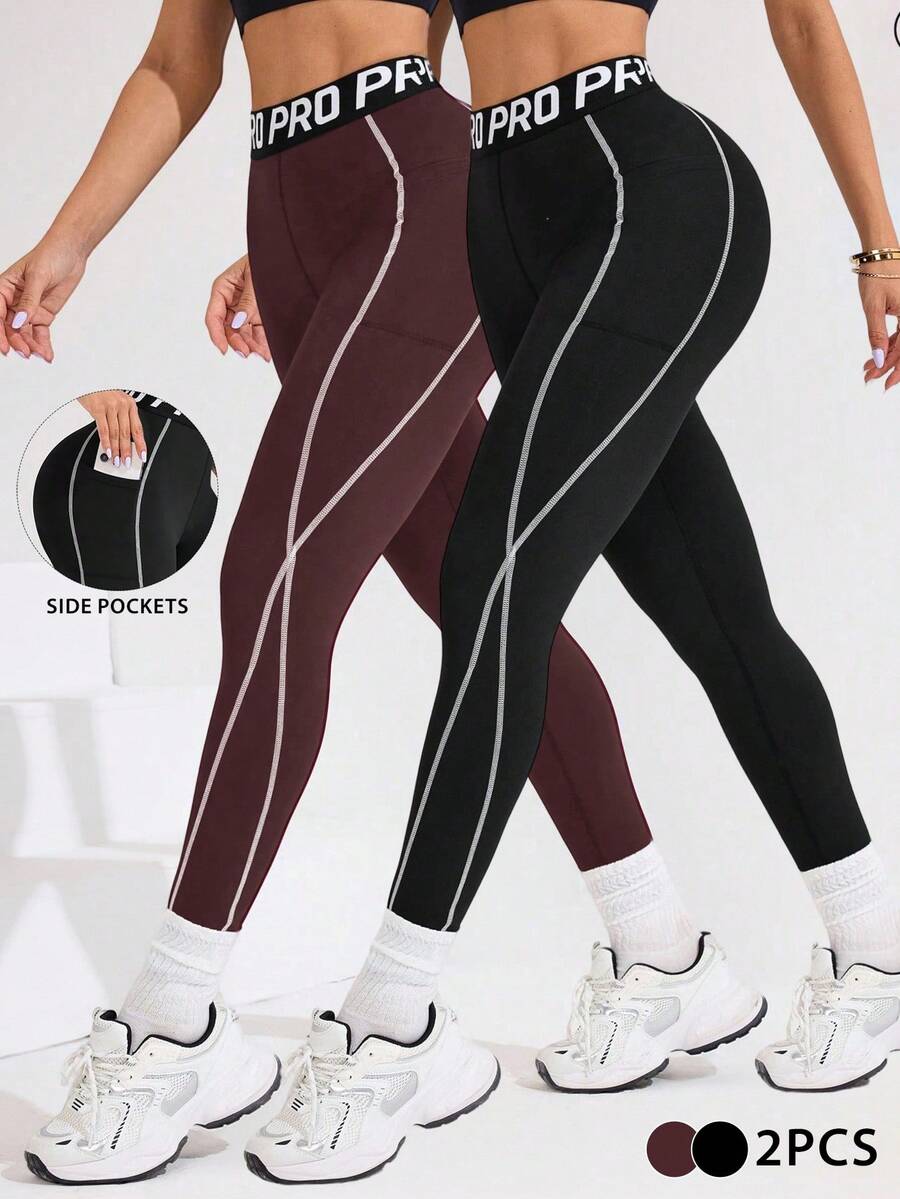 SHEIN Sports 这款运动紧身裤采用撞色腰带和印花设计,适合日常休闲穿着、跑步、普拉提、瑜伽、健身房和网球等运动。 - 彩色 - 查看 1