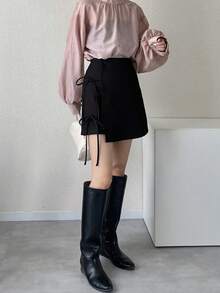 FRIFUL 女士灰色短裙，通勤风格，春夏款 - 黑色 - 查看 8