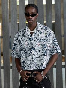 NEON BLANC 男士街头时尚印花短袖衬衫 - 藍白色 - 查看 6