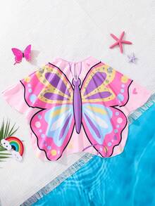 SHEIN Young Girl Butterfly Print Loose Fit Cover-Up - Pink - View 4