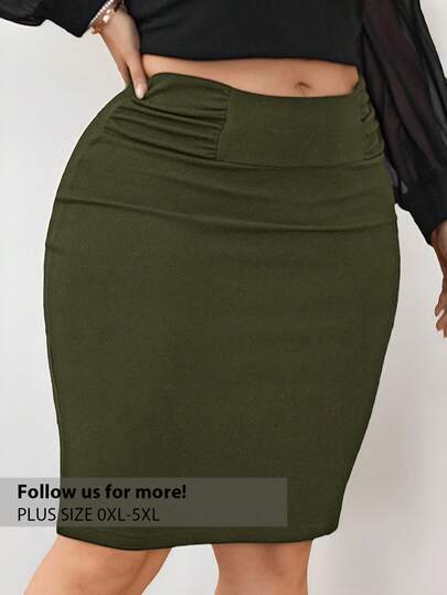 Firerie Minifalda de tubo elegante y versátil para fiestas y citas, de unicolor y plisada, talla grande para mujer