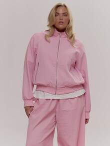 MUSERA Quilted High Neck Zip Through Jacket Cute Cosy Spring Everyday Sugar Swizzle - Baby Pink - View 1