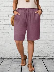 EMERY ROSE Quần short nữ cỡ lớn màu trơn, kiểu dáng thường ngày, thích hợp cho mùa hè, xuân, đi biển, phong cách Bohemian. - Màu tím - Xem 4