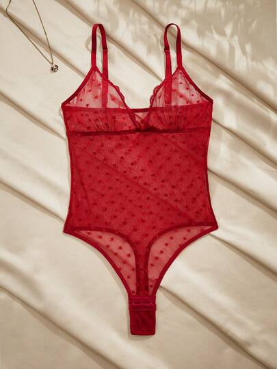 Charlaine French Romantic Sheer Mesh Heart-Shaped Bodystocking With Open Crotch