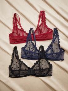 Charlaine Women's Lace Heart Print Mesh Patchwork Sexy Sheer Bra - Multicolor - View 2