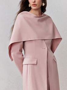 ZEYLAH Long V-Neck Shawl Collar Cinched Waist Fitted Jacket, Spring - Pink - View 2
