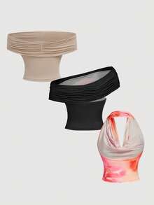 SHEIN MOD Bộ 3 áo nữ in hoa và màu trơn đa năng, áo in hoa, áo nhiều kiểu cho nữ, áo mùa xuân hè, áo dự tiệc trà, áo đi nghỉ mát, áo hóa trang lễ hội, áo đi chơi. - Nhiều màu - Xem 3