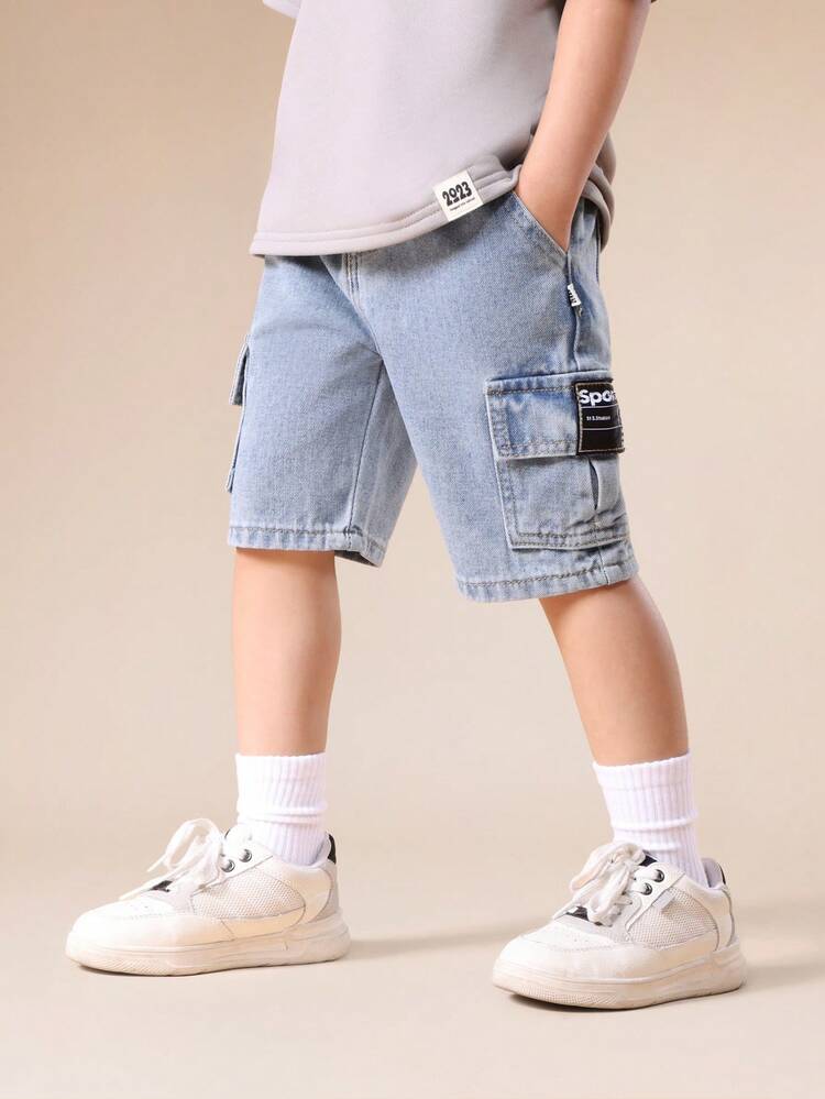 Denim Cargo Shorts With Side Pockets