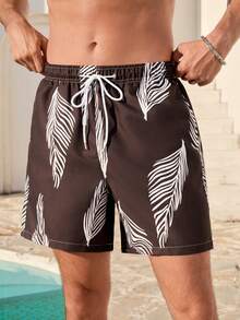 Manfinity VDAYZ Men's All-Over Print Drawstring Waist Slant Pocket Casual Vacation Beach Shorts - Black and White - View 5