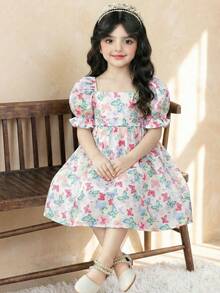 LMoss Kids Đầm ôm dáng cổ vuông thêu lưới dệt cho bé gái - Nhiều màu - Xem 5