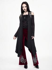 ROMWE Goth Top sin mangas con dobladillo asimétrico y diseño calado con corazón bordado y espinas, inspirado en el oscuro bosque prohibido - Negro - Ver 5