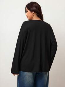 Enliva Plus Size Loose Fit Casual Black Long Sleeve Round Neck T-Shirt Women Long Sleeve T-Shirt Oversized T-Shirt Women Long Sleeve Tee Oversized Top Women T-Shirt,Fall Clothes For Women Underscrub Long Sleeve, For Apple & Rounded Body Shape - Black - View 2