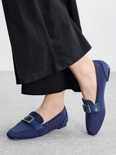 CUCCOO BIZCHIC Sheepskin Leather Vintage Style Comfortable Slip-On Shoes With Buckle Design, Versatile & Flattering For Commuting