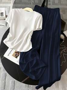 Resyla 女士樱桃印花圆领短袖上衣和裤子休闲两件套 - 彩色 - 查看 2