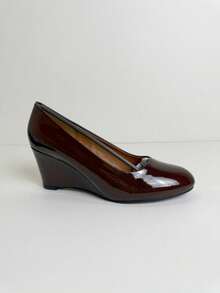 CUCCOO BIZCHIC Dark Brown Patent Leather Wedge Pumps, Versatile For Commuting Spring Shoes - dark brown - View 14