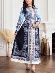 Al Najma 女士印花长袖优雅衬衫裙 - 彩色 - 查看 4