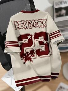 SHEIN EZwear 休闲简约圆领短袖宽松女式T恤，印有数字23图案 - 彩色 - 查看 2