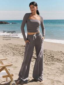 GLOWMODE Everyday Fleece Flare Play Soft Warm Contrast Stitching Side Pockets Adjustable Drawstring Waist Slim-Fit Micro Flare-Leg Sweatpants Autumn Winter Outdoors Daily Casual Wear - Volcanic Gray - 查看 5