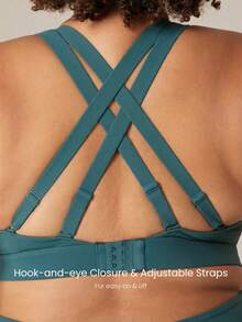 GLOWMODE FeatherFit™ Multi Crossover Strap Adjustable Buckle Back Sports Bra Low Impact Yoga Daily Removable Cups - Dark Green - View 3