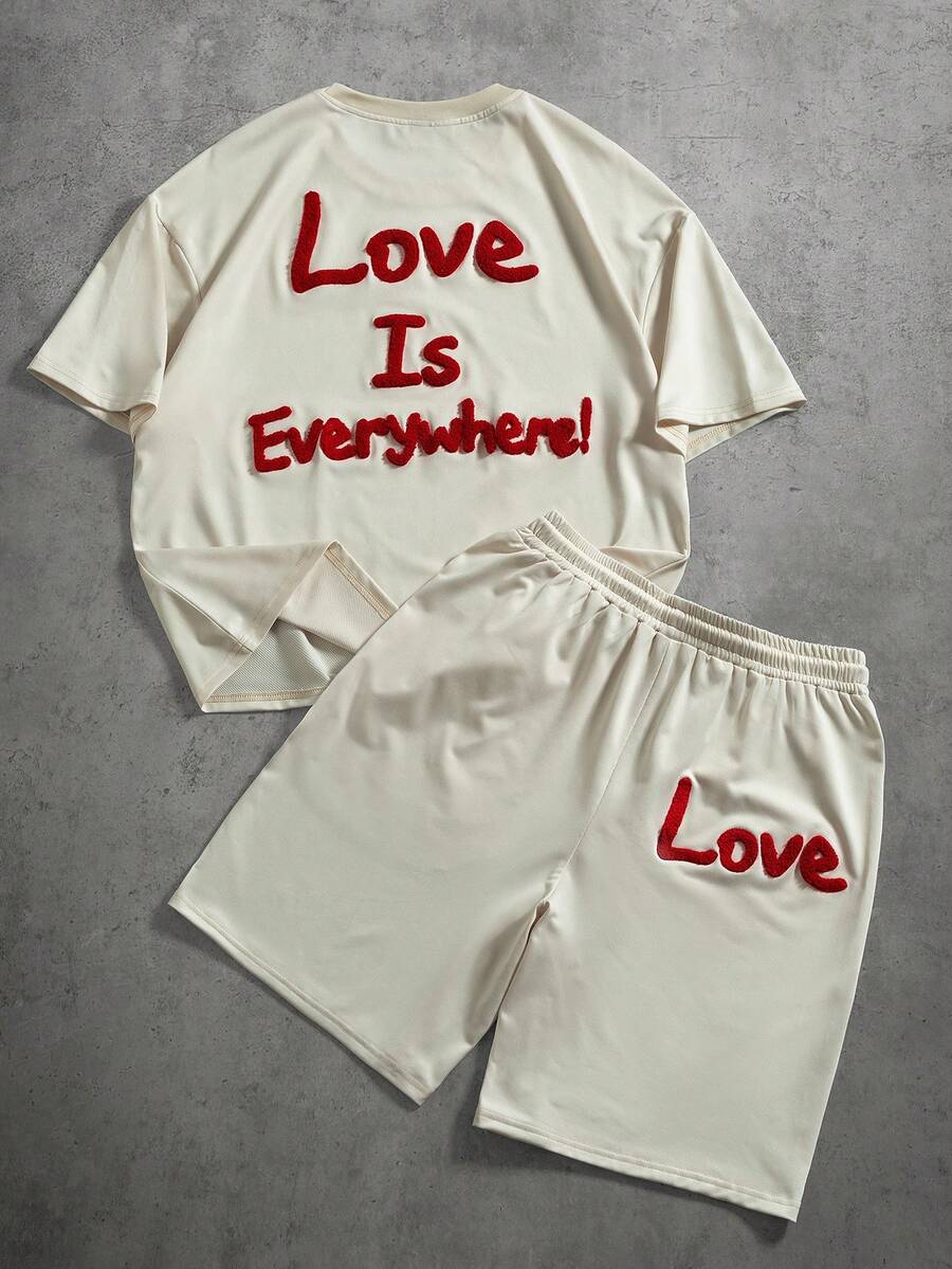 PAVTROS 男士圆领短袖时尚夏季休闲T恤套装 - 米色 - 查看 1