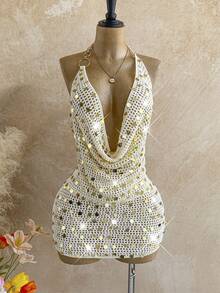 Soleia 2pcs/Set Women Knitted Beaded Camisole Top And Bodycon Skirt - Multicolor - View 3