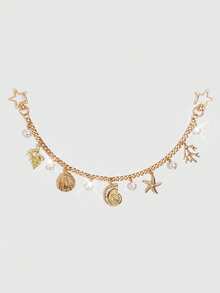 ROMWE Fairycore 1 pieza Adorno de concha marina para un estilo festivo, cadena de concha de estrella de mar, llavero de cola marina de concha, adecuado para combinar con una bolsa cuadrada pequeña cuando salgas de vacaciones. - Oro 1 - Ver 8