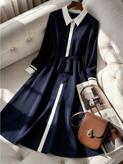 GlowEve CURVE Plus Size Women Casual Colorblock Elegant Shirt Dress