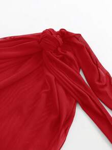 Swim Basics 2026SS New Women's Swimwear Arrival For Holiday, Date, Western, Cruise, Beach, Island, Road Trip, All Seasons, Music Festival, Boho Vacation,Bohemian Vacation, Chill Autumn Boho Y2K Pleated Shorts, Elegant Vintage Casual Women's Solid Color Side Knot Cover-Up & Mini Skirt Set, Vacation Sarong Red Skirt Tie Skirt Swimsuit Skirt Bikini Skirt - Red - View 5