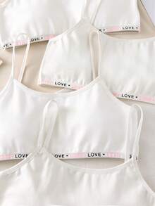 4件套女孩爱心吊带可爱甜美简约休闲时尚日常黑灰色吊带内衣套装 - 白色 - 查看 4