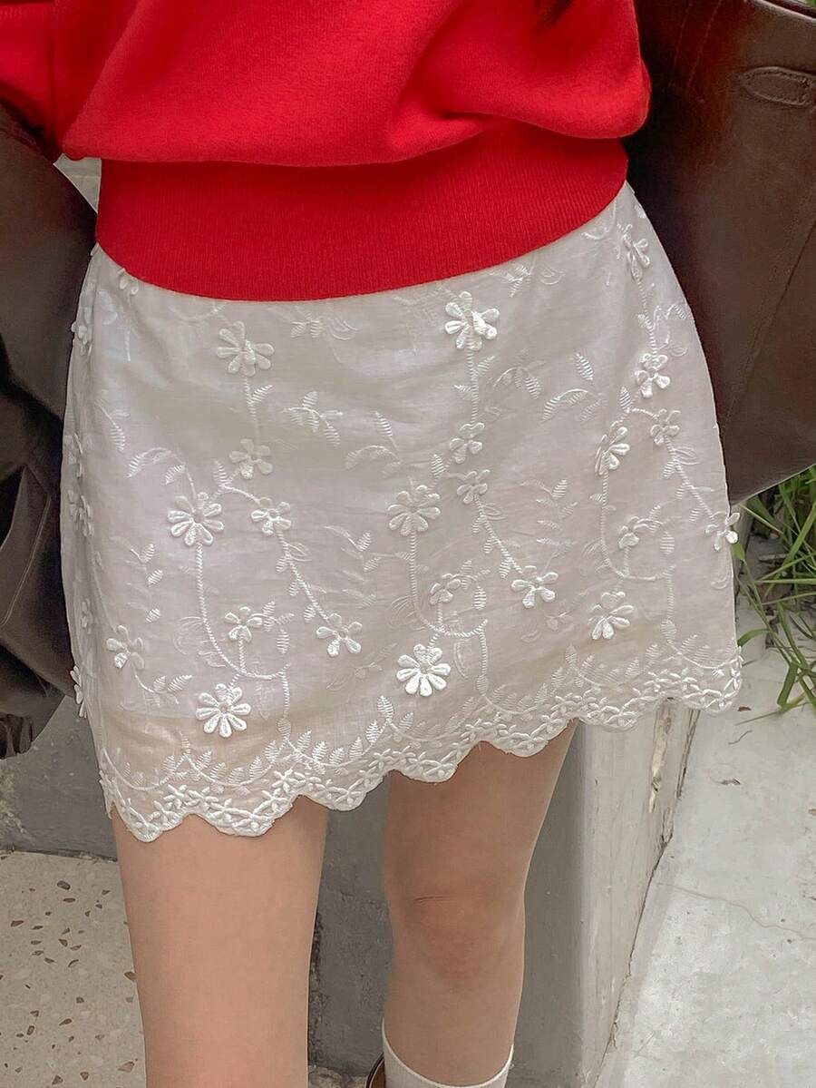 DAZY Women's Embroidered Crochet Elegant A-Line Mini Skirt - White - View 1