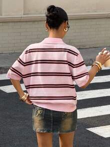 Muchica Áo polo tay ngắn kẻ sọc dáng casual dành cho nữ, thích hợp cho kỳ nghỉ xuân, đi chơi, kiểu dáng dễ thương, áo tay ngắn thời trang. - Nhiều màu - Xem 2