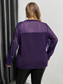 SHEIN CURVE+ Top femme grande taille à manches longues, vêtement décontracté quotidien - Bleu marine - Voir 2